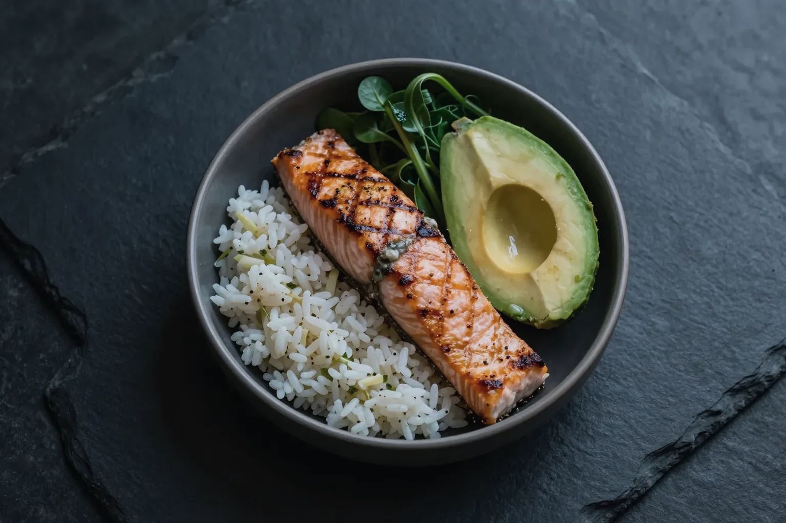 Salmon, rice and avocado bowl