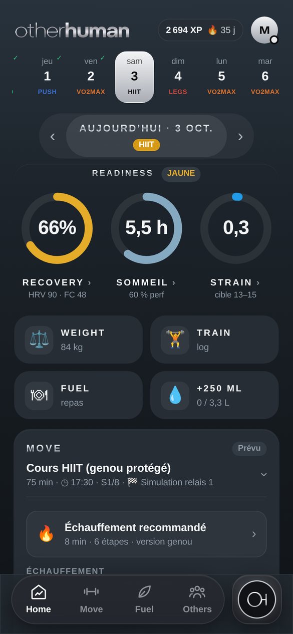 Today screen: recovery, sleep, strain and today’s session